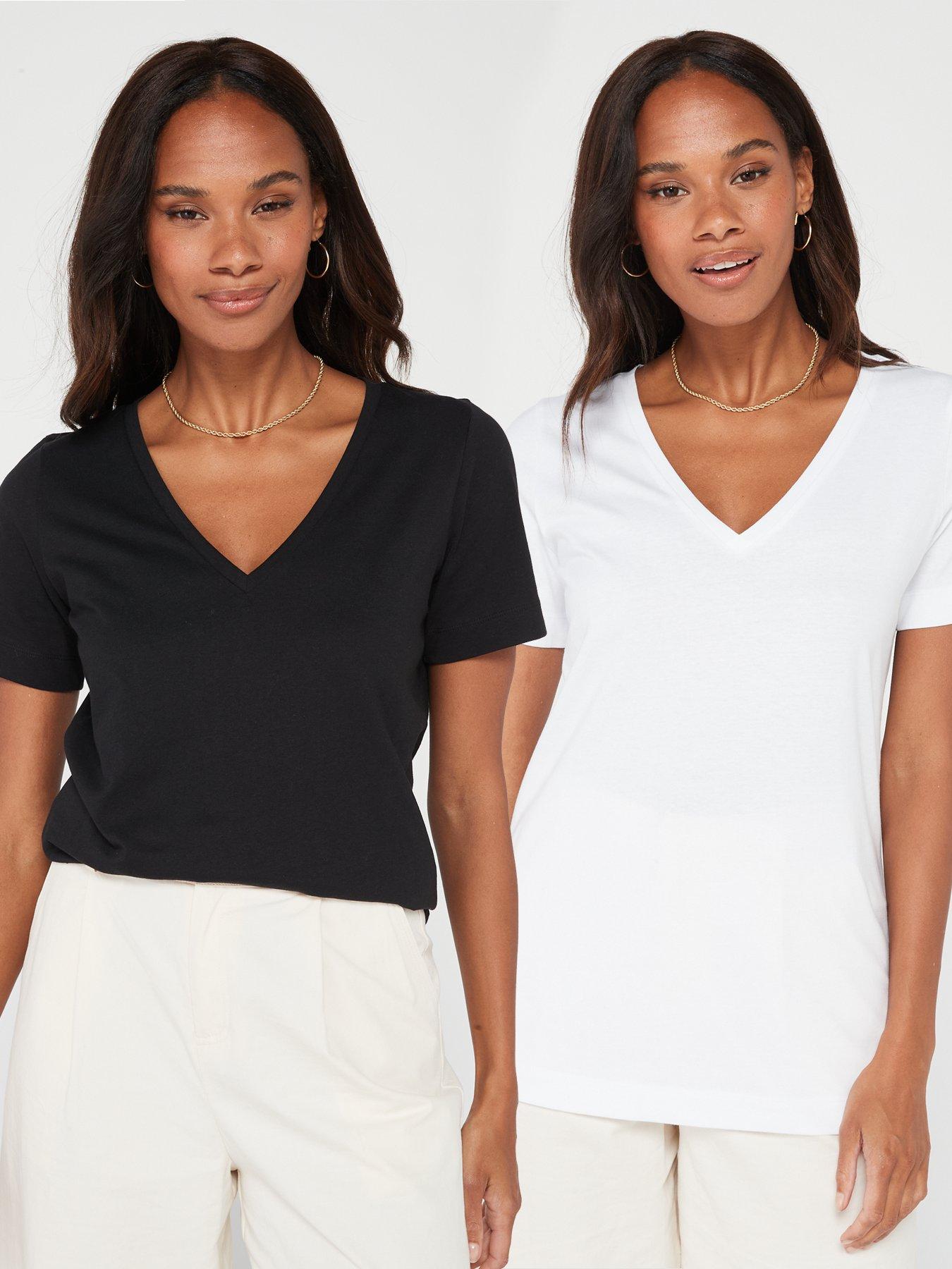V by Very 2 Pack Basic V Neck T-Shirts - Multi