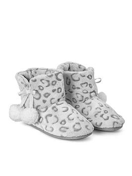 ann summers nightwear & loungewear leopard fluffy mule slipper, grey, size 4, women