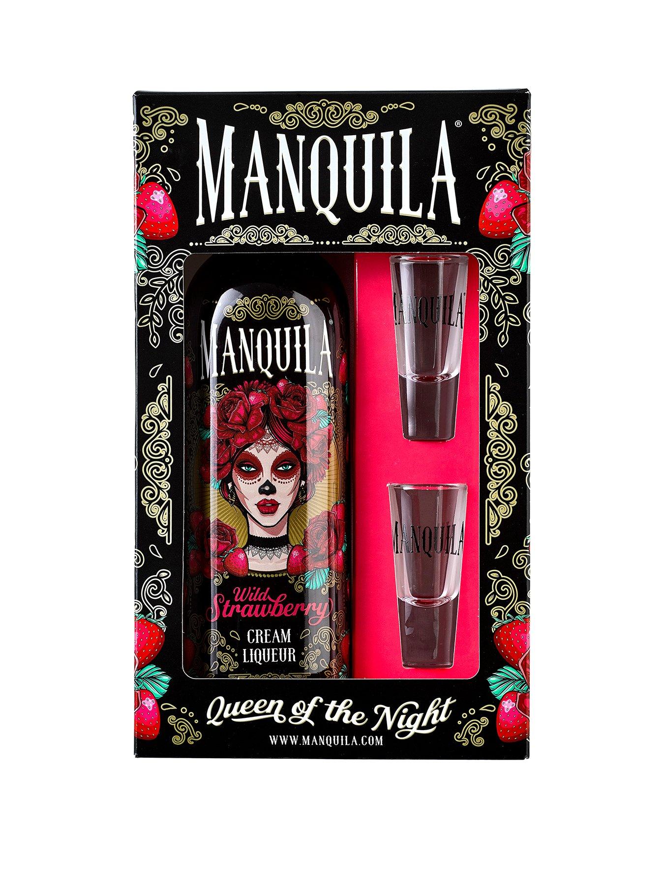 Product photograph of Manquila Wild Strawberry Cream Liqueur 70cl And Shot Glasses Gift Set from very.co.uk