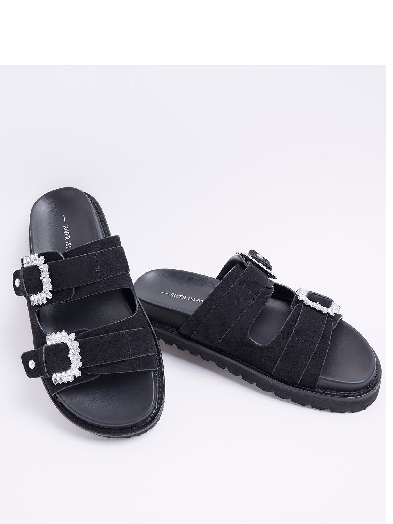 River Island Double Buckle Flat Sandal Black very