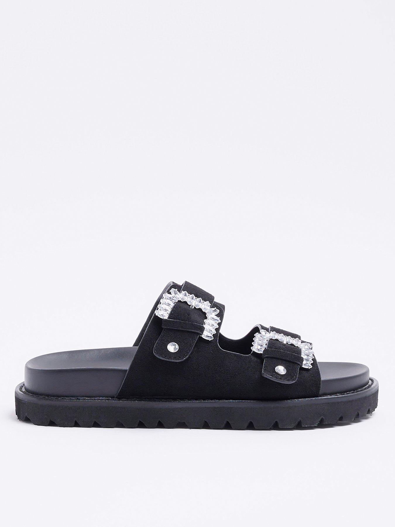 River Island Double Buckle Flat Sandal - Black