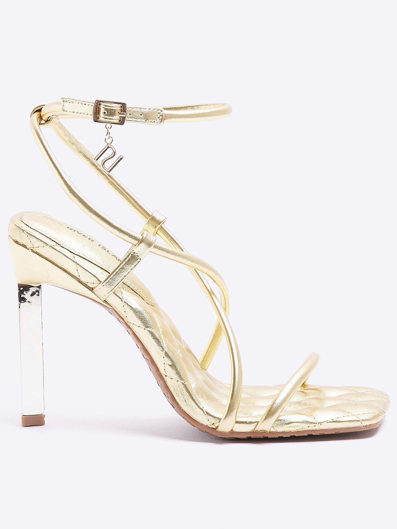 Metal Heel Barely There Sandals Gold