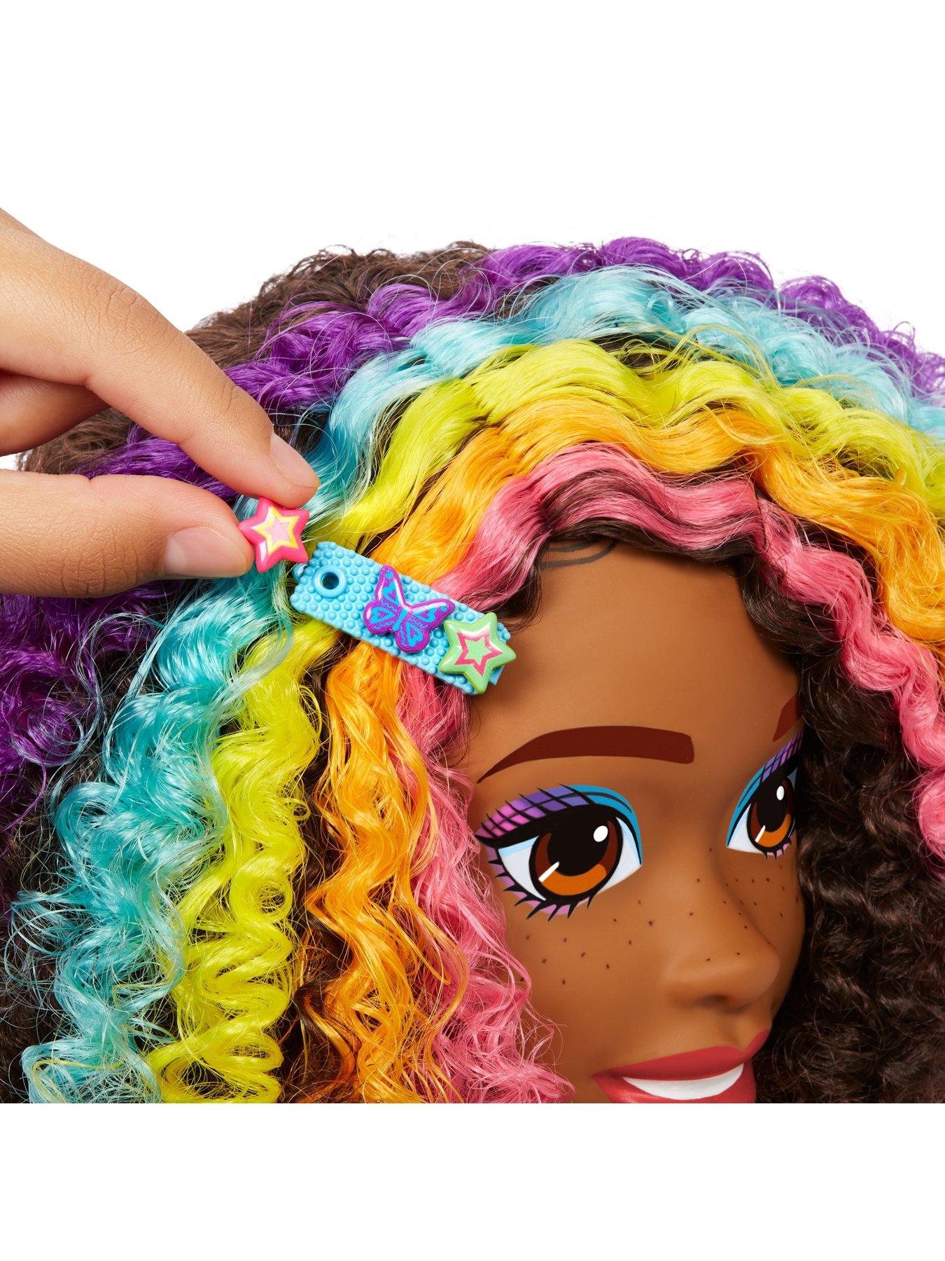 Barbie Deluxe Curly Brown Neon Rainbow Hair Doll Styling Head