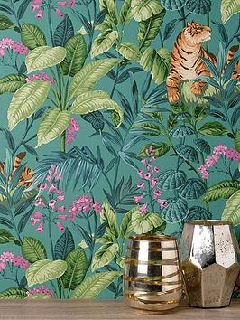 Product photograph of Crown Rajah Wallpaper In Teal from very.co.uk