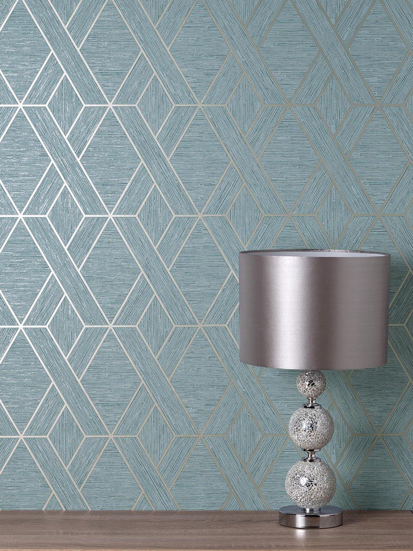 Product photograph of Fine D Cor Miya Geo Wallpaper In Teal from very.co.uk