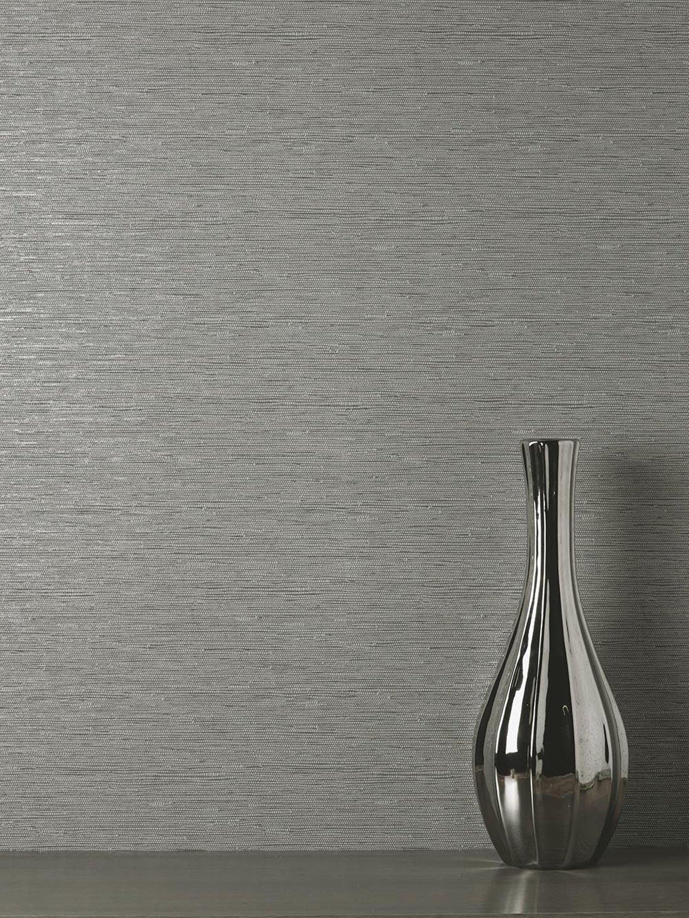 Image 4 of 4 of Fine Decor Miya Grasscloth Wallpaper in Grey