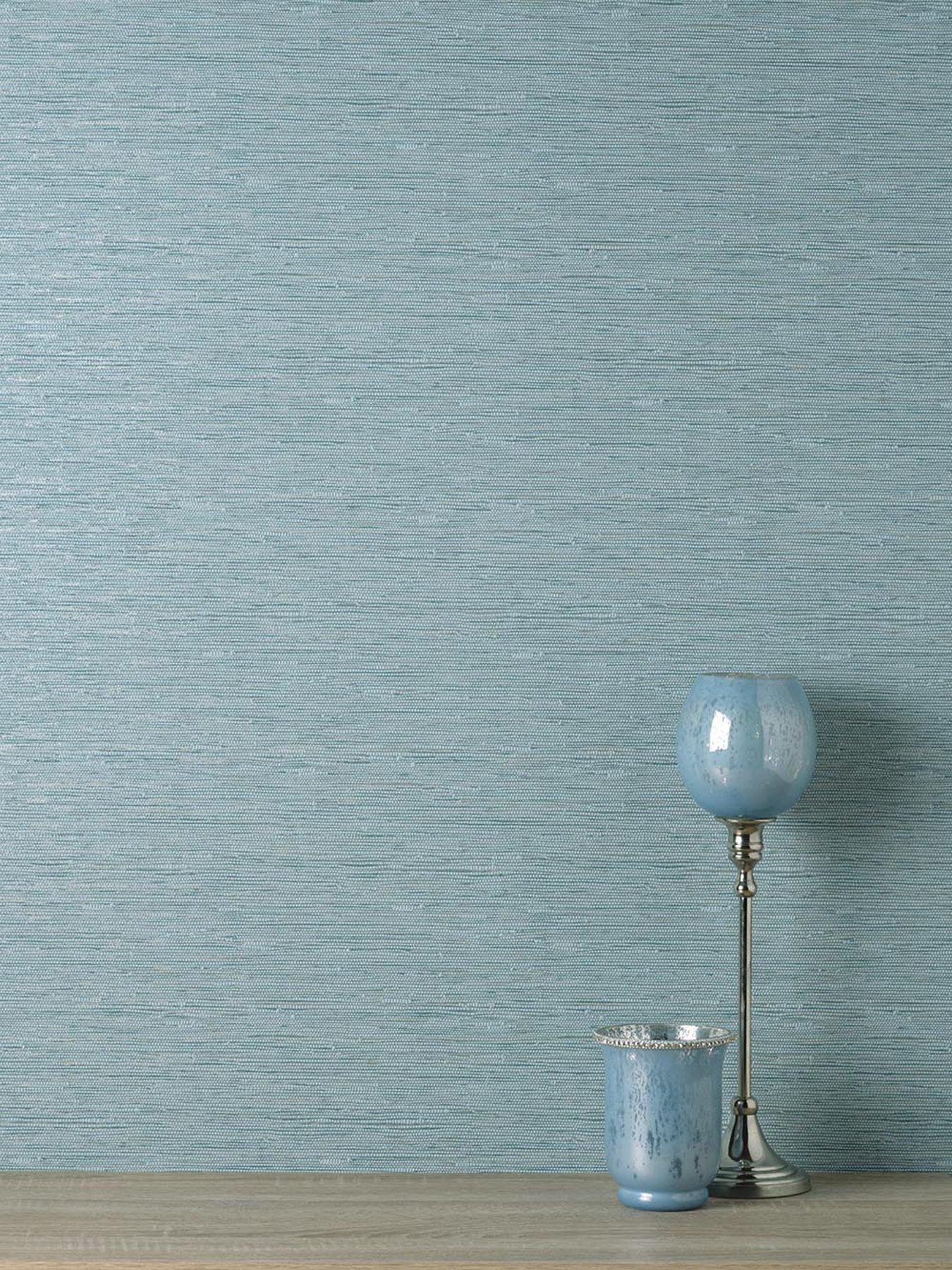 Fine Décor Miya Grasscloth Wallpaper in Teal very.co.uk