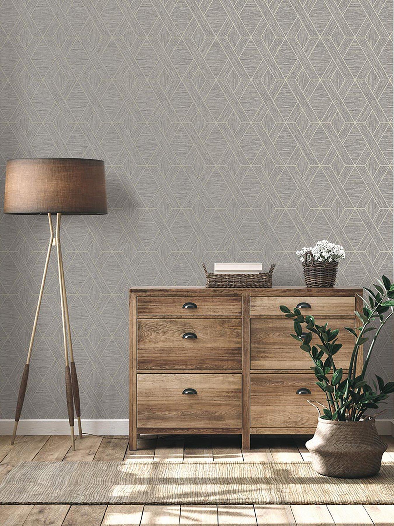 Product photograph of Fine D Cor Miya Geo Wallpaper In Grey from very.co.uk