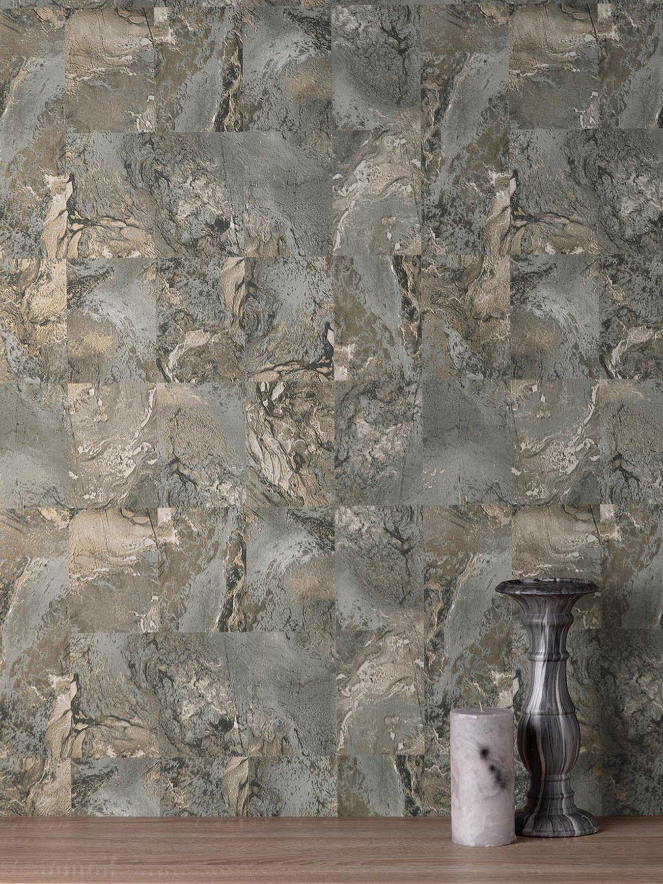 Product photograph of Vymura Savona Marble Tile Wallpaper Ndash Slate from very.co.uk