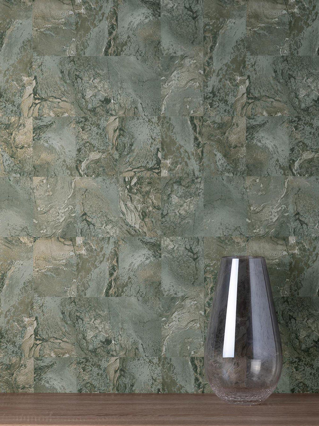 Product photograph of Vymura Savona Marble Tile Wallpaper Ndash Emerald from very.co.uk
