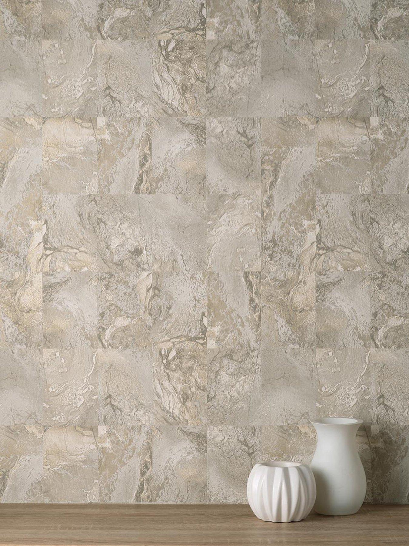 Product photograph of Vymura Savona Marble Tile Wallpaper Ndash Natural from very.co.uk