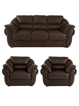 Product photograph of Naples Leather 3 Seater 2 Armchairs Set Buy And Save from very.co.uk
