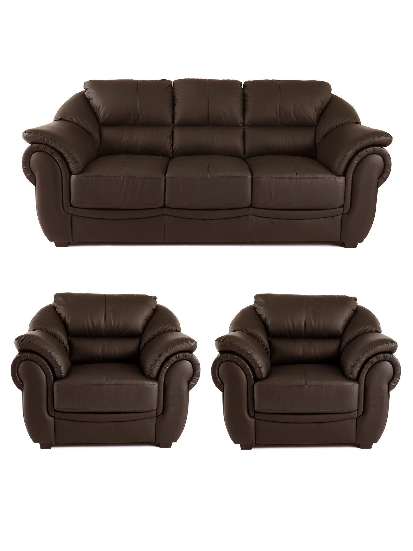 The Very Collection Naples Italian Leather 3 Seater Sofa + 2 Chair Set