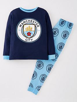 manchester city football logo long sleeve pyjamas - navy