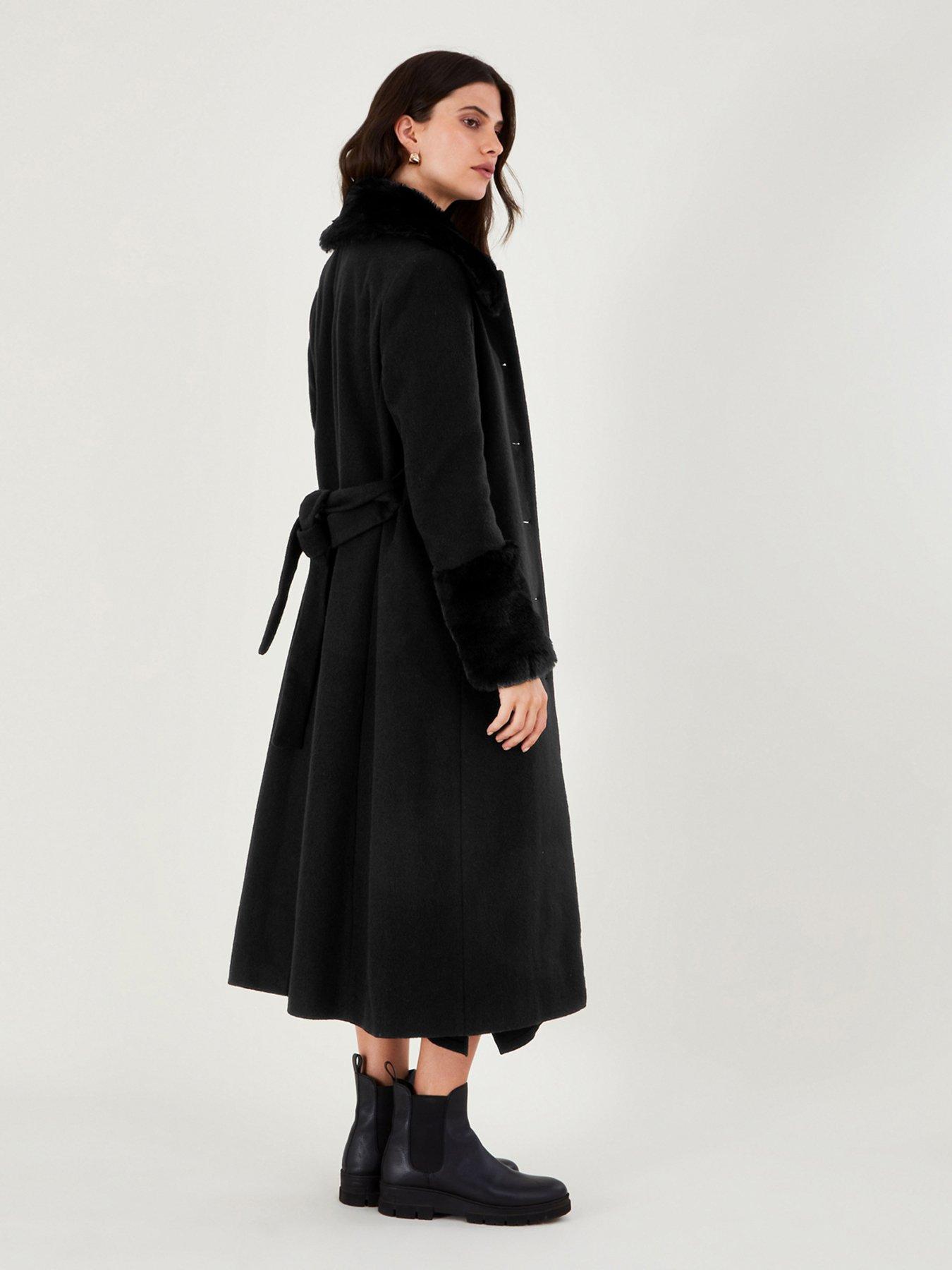 Black belted faux on sale fur belted wool coat