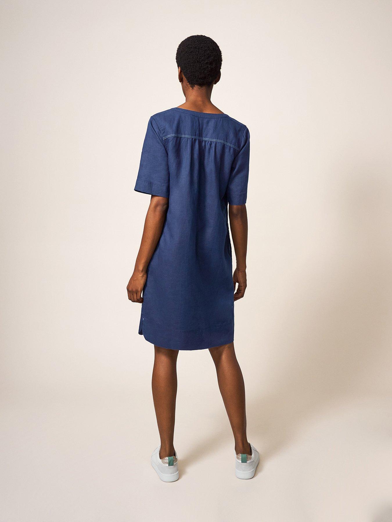 June Linen Shift Dress Blue