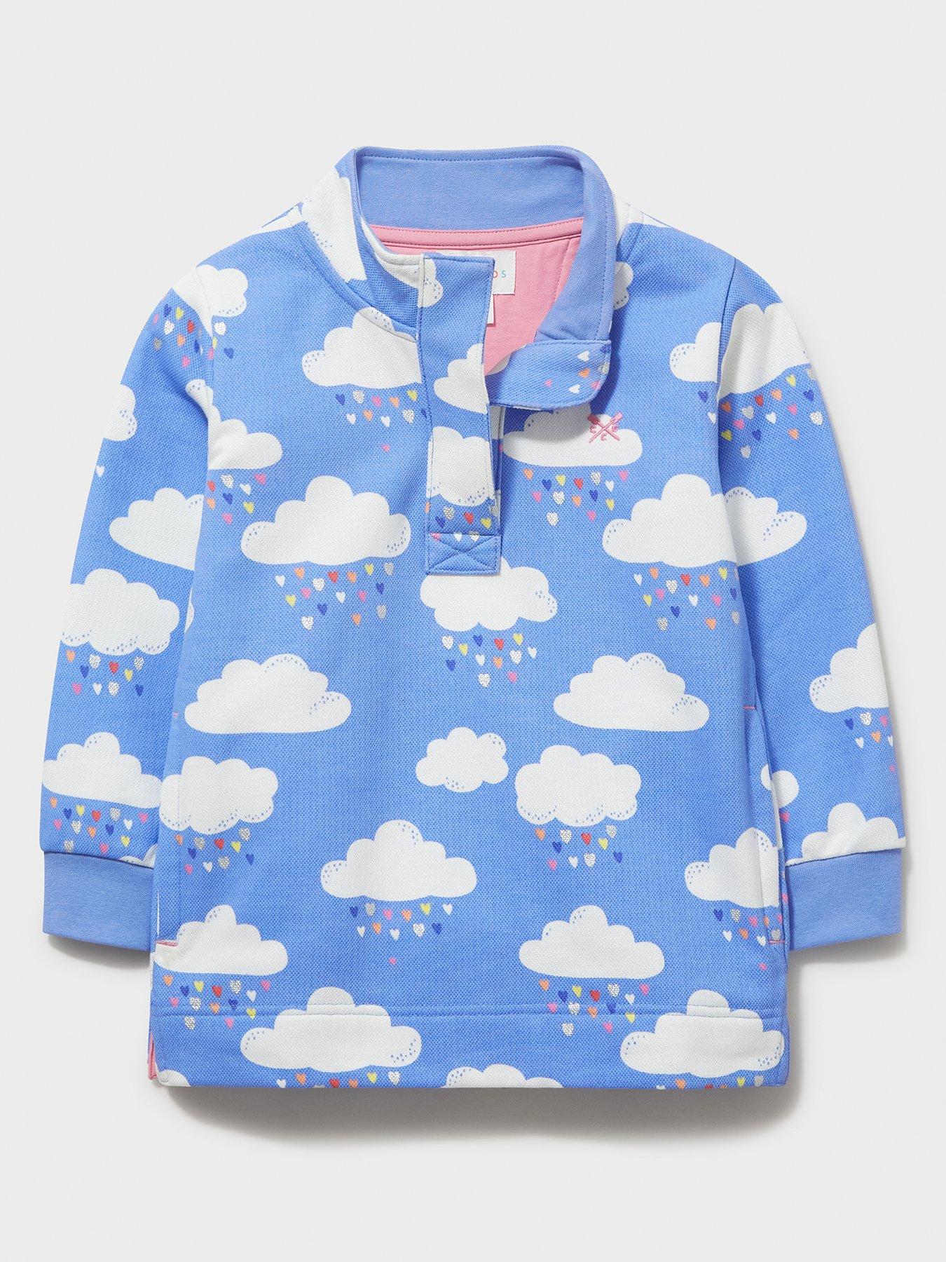 Crew Clothing Girls Cloud Print Half Zip Sweat Bright Blue Very