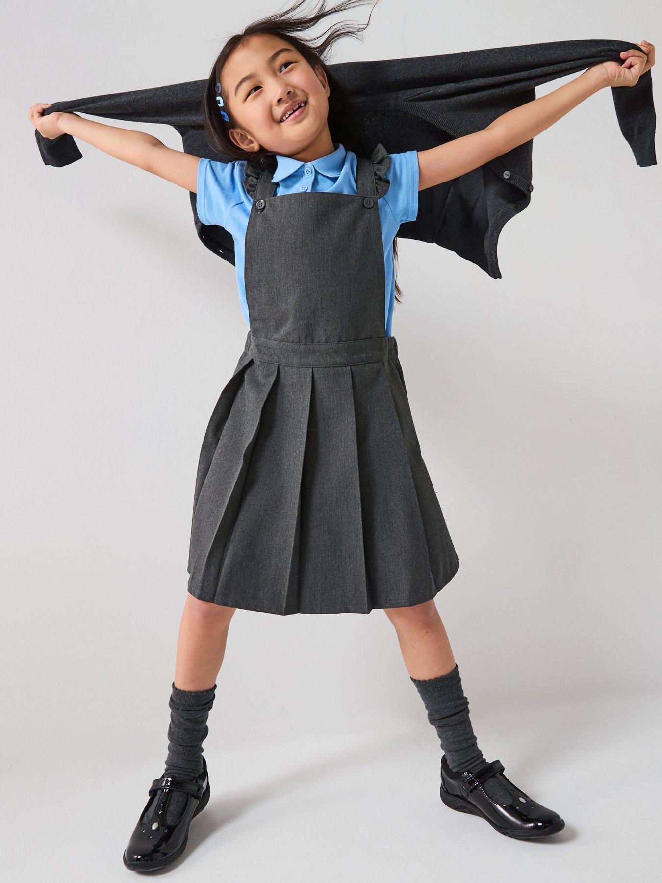 The Very Collection Girls Detailed School Pinafore Dress - Grey