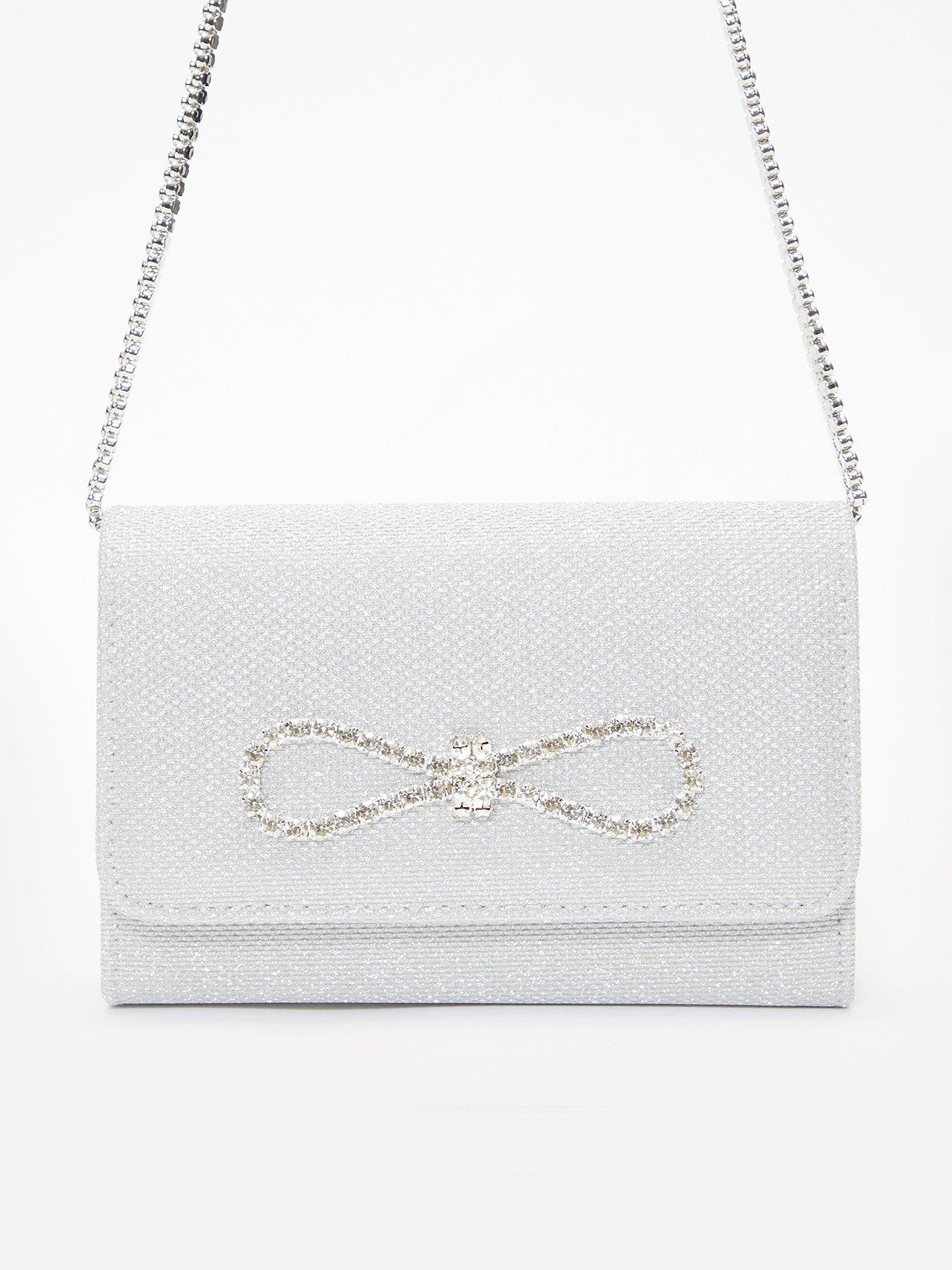Image 1 of 4 of Quiz Shimmer Diamante Bow Clutch
