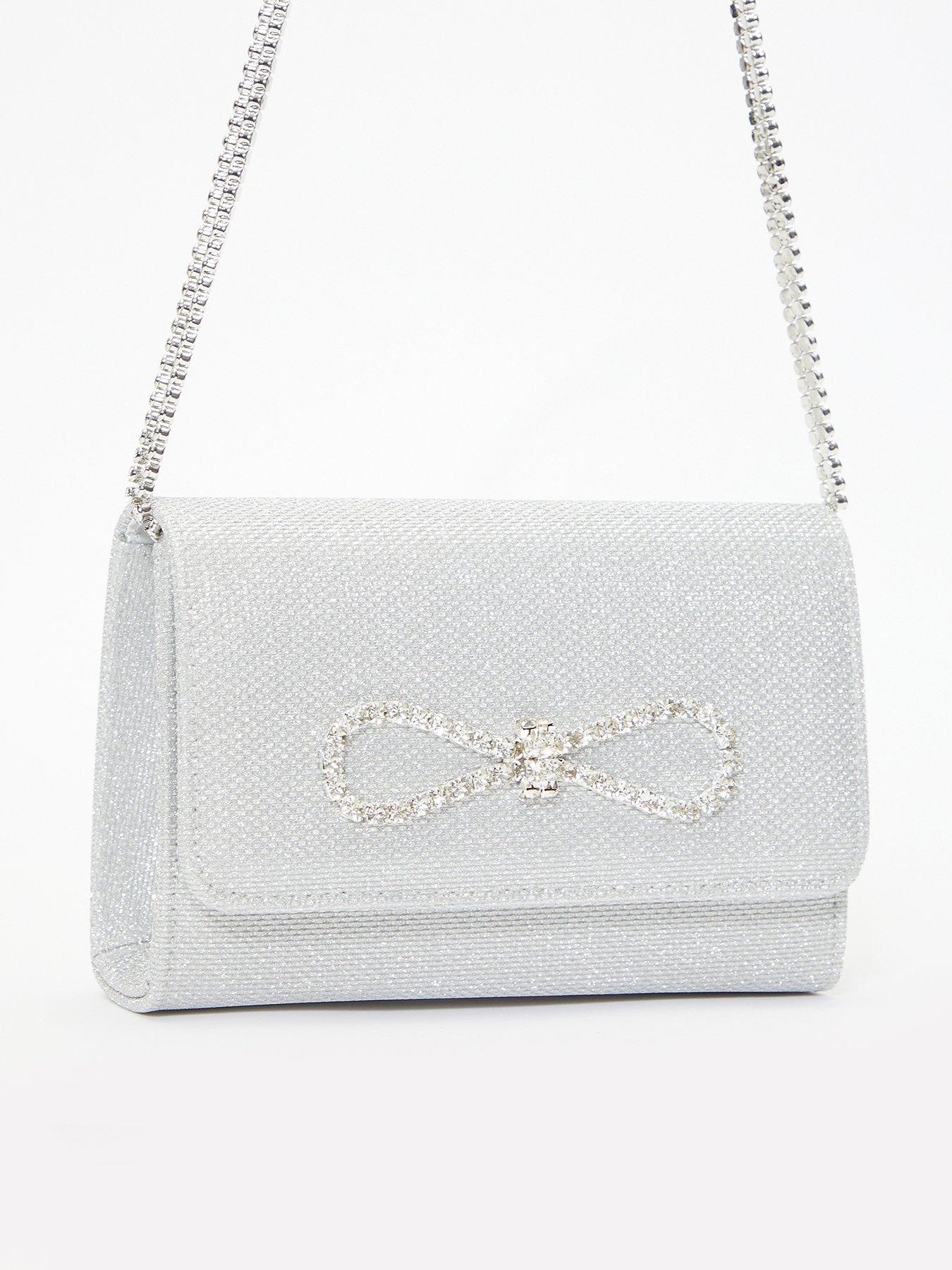 Quiz Shimmer Diamante Bow Clutch very.co.uk