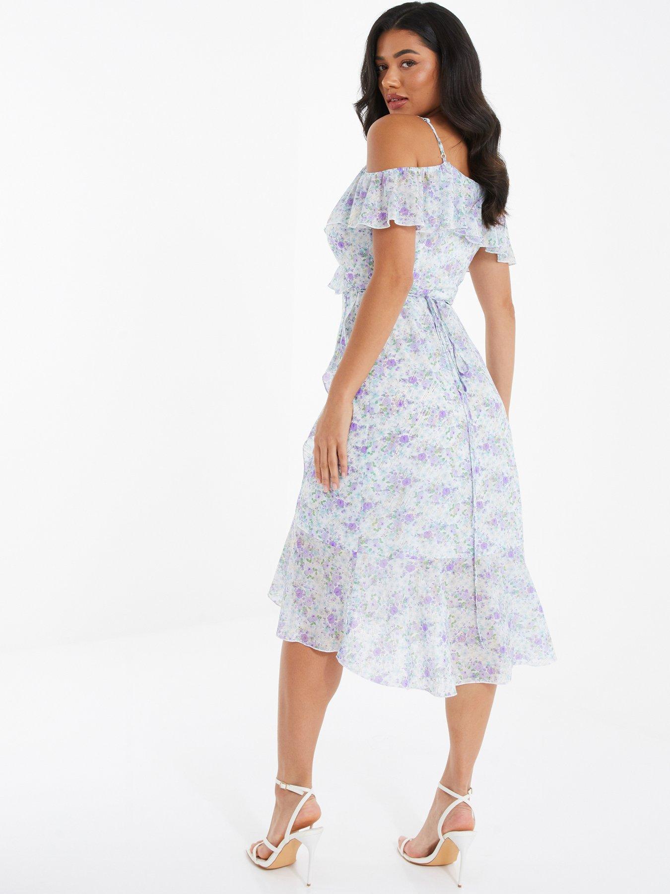 Cold Shoulder Surplice Wrap Midi Dress