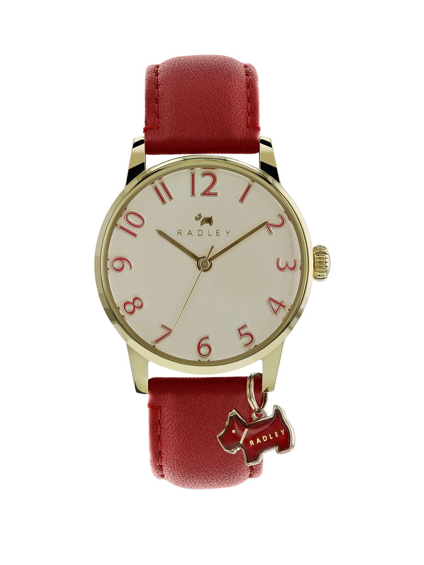 Product photograph of Radley Ladies Pale Gold Case With Red Strap Watch from very.co.uk