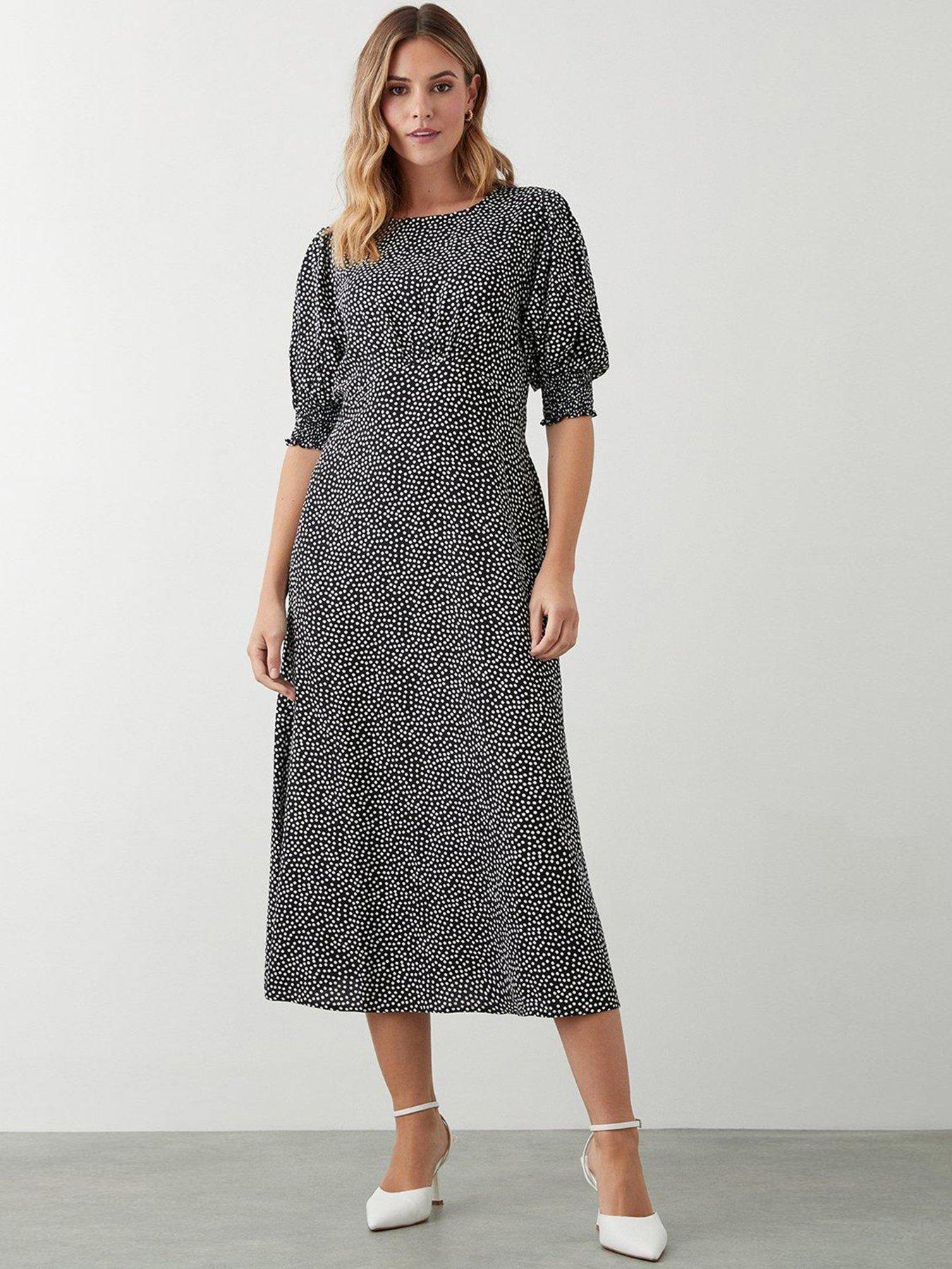 Spot Shirred Cuff Midi Dress Monogram