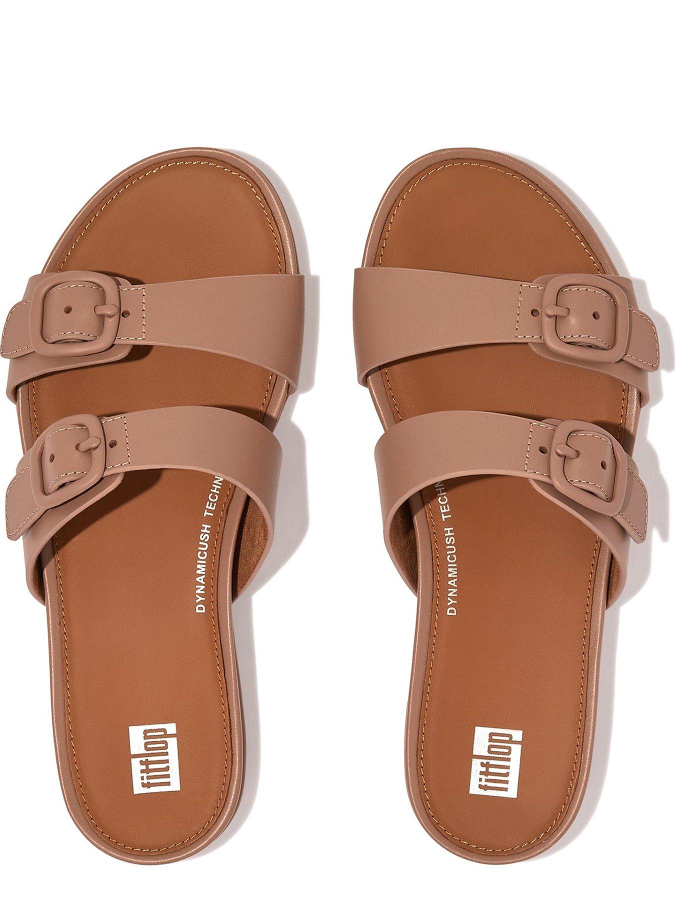 FitFlop Gracie Rubber-buckle Two-bar Leather Slides - Beige | Very.co.uk