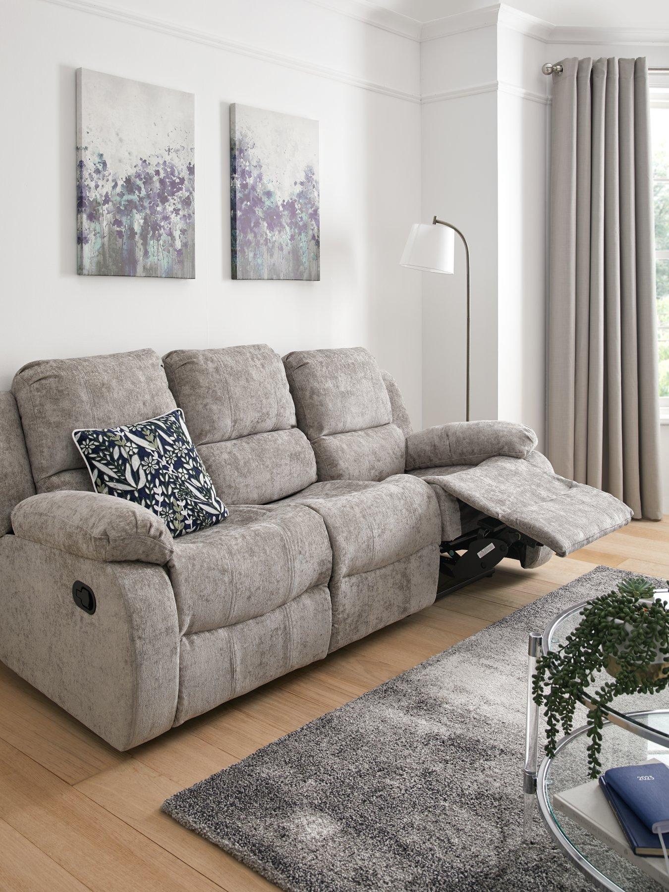 Grey fabric store sofa recliner