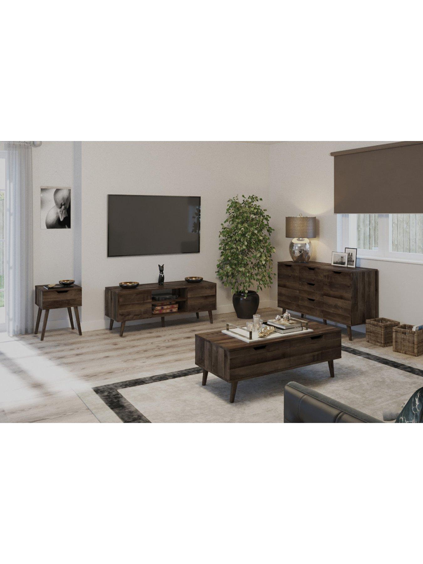 Image 1 of 4 of One Call Mustique Ready Assembled&nbsp;1 Drawer Lamp Table - Dark Oak