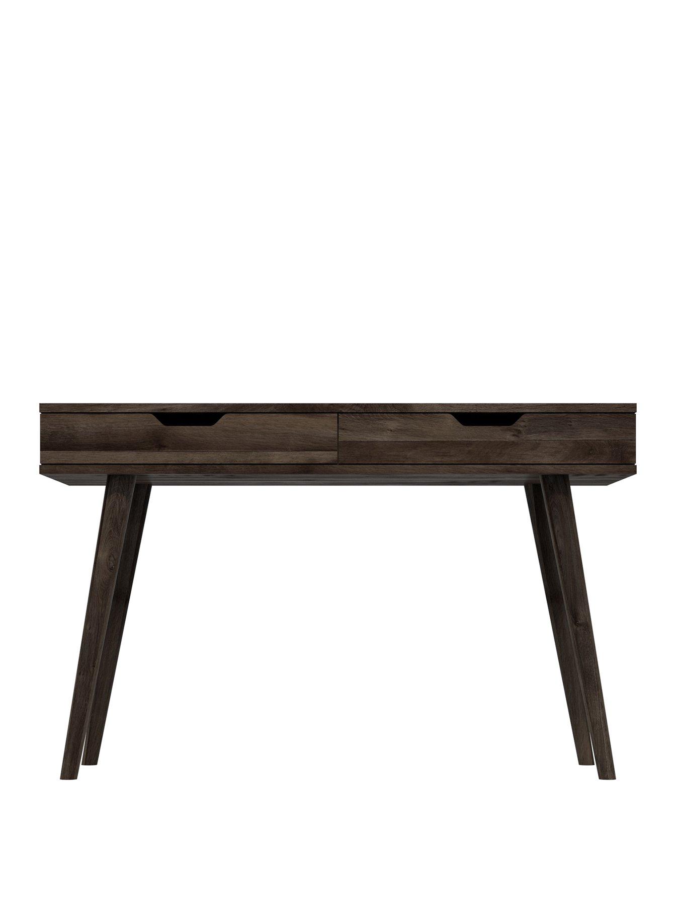 Product photograph of One Call Mustique Ready Assembled 2 Drawer Office Desk - Dark Oak from very.co.uk