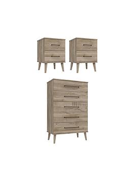 Product photograph of One Call Tuscany Ready Assembled 3 Piece Package - 5 Drawer Chest And 2 Bedside Chests from very.co.uk