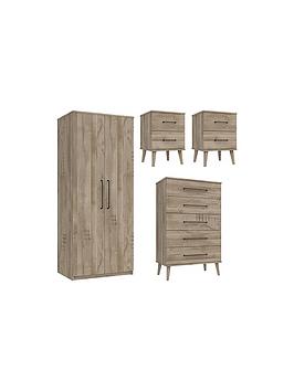 Product photograph of One Call Tuscany Ready Assembled 4 Piece Package - 2 Door Wardrobe 5 Drawer Chest And 2 Bedside Chests from very.co.uk