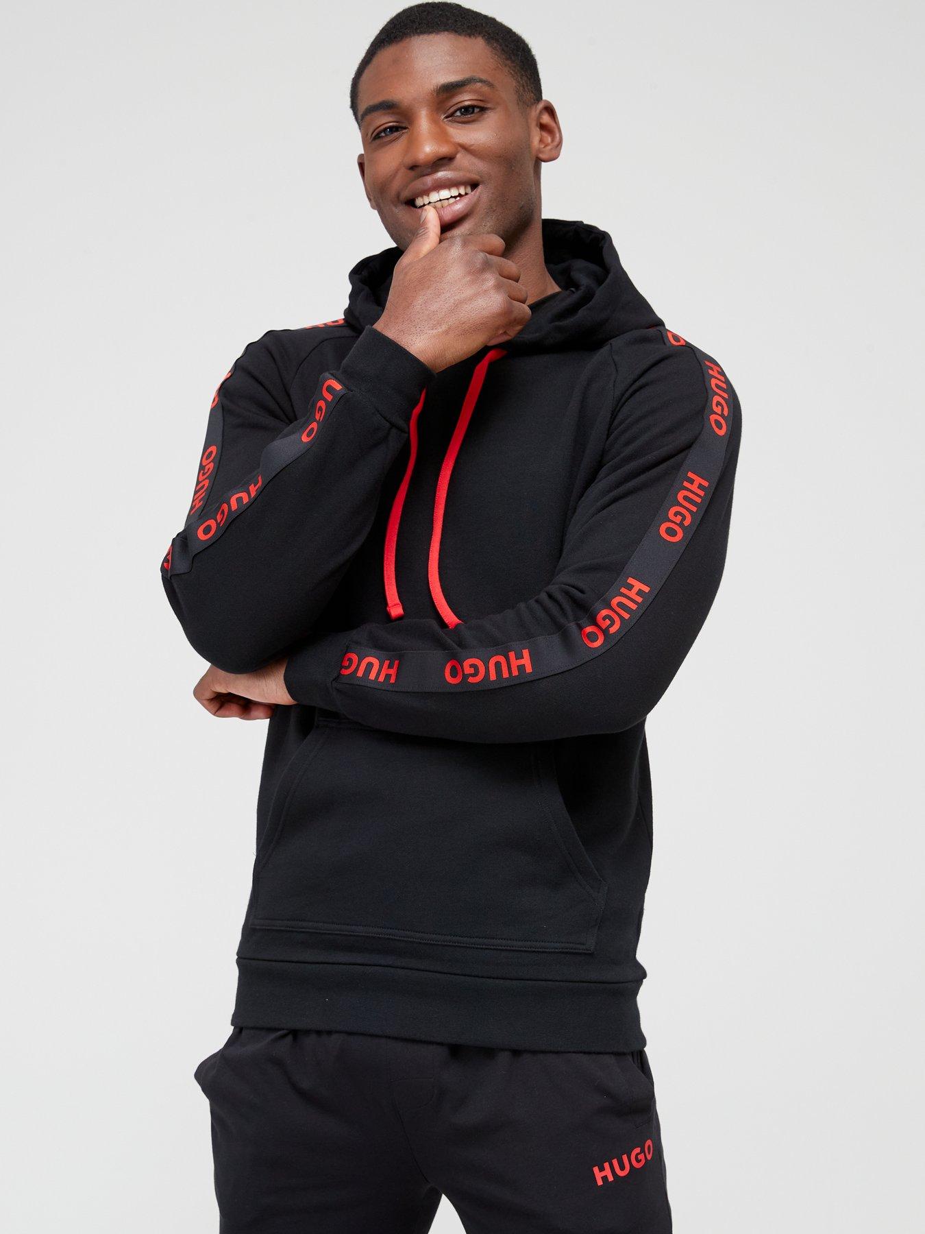 HUGO Sporty Tape Logo Lounge Hoodie - Black