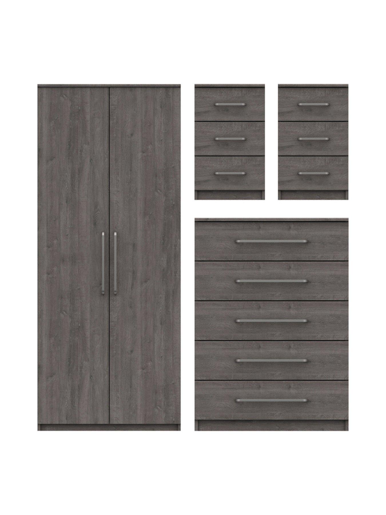 One Call Reagon Ready Assembled 4 Piece Package - 2 Door Wardrobe, 5 Drawer Chest and 2 Bedside Chests