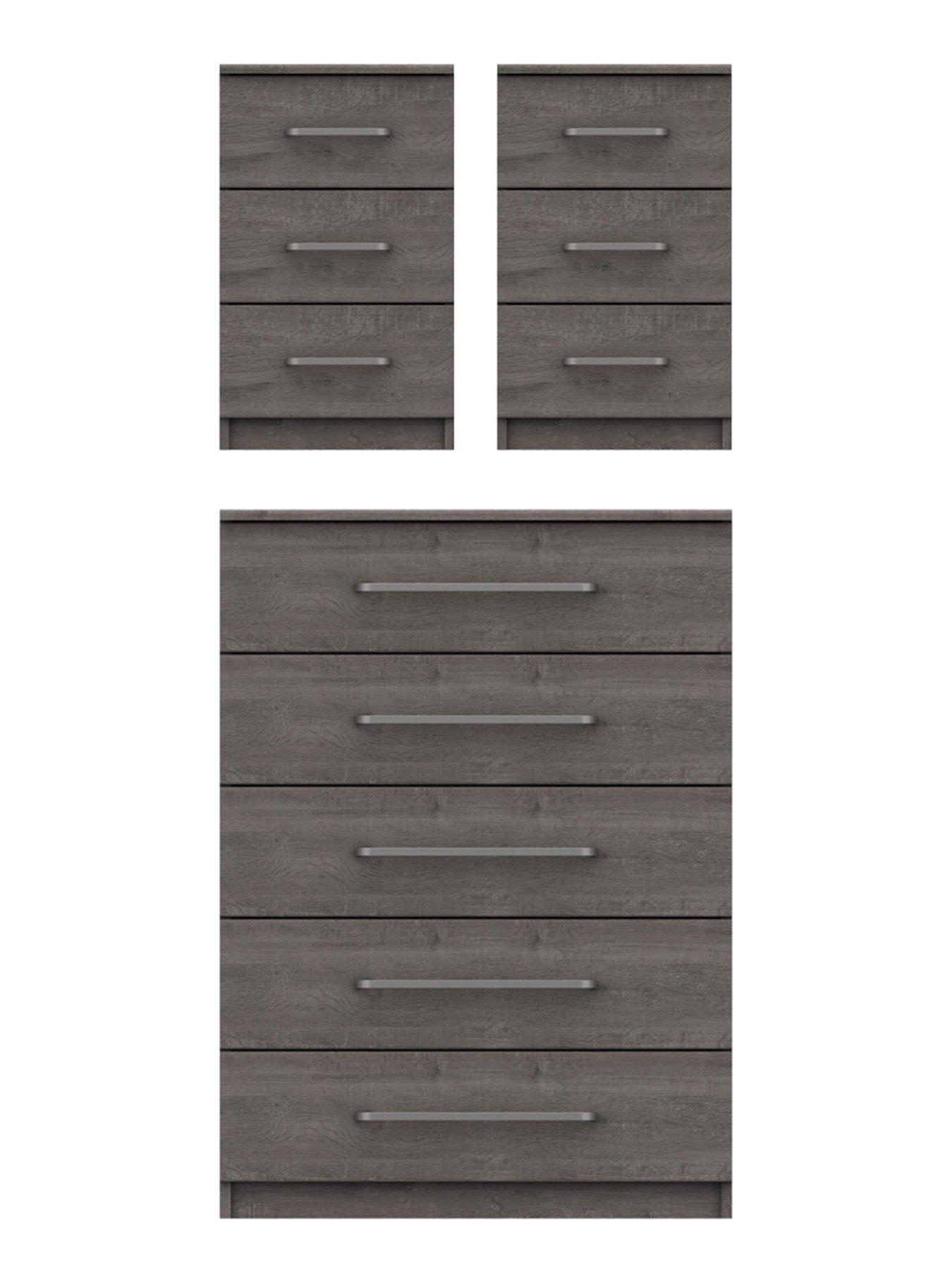 One Call Reagon Ready Assembled 3 Piece Package - 5 Drawer Chest and 2 Bedside Chests