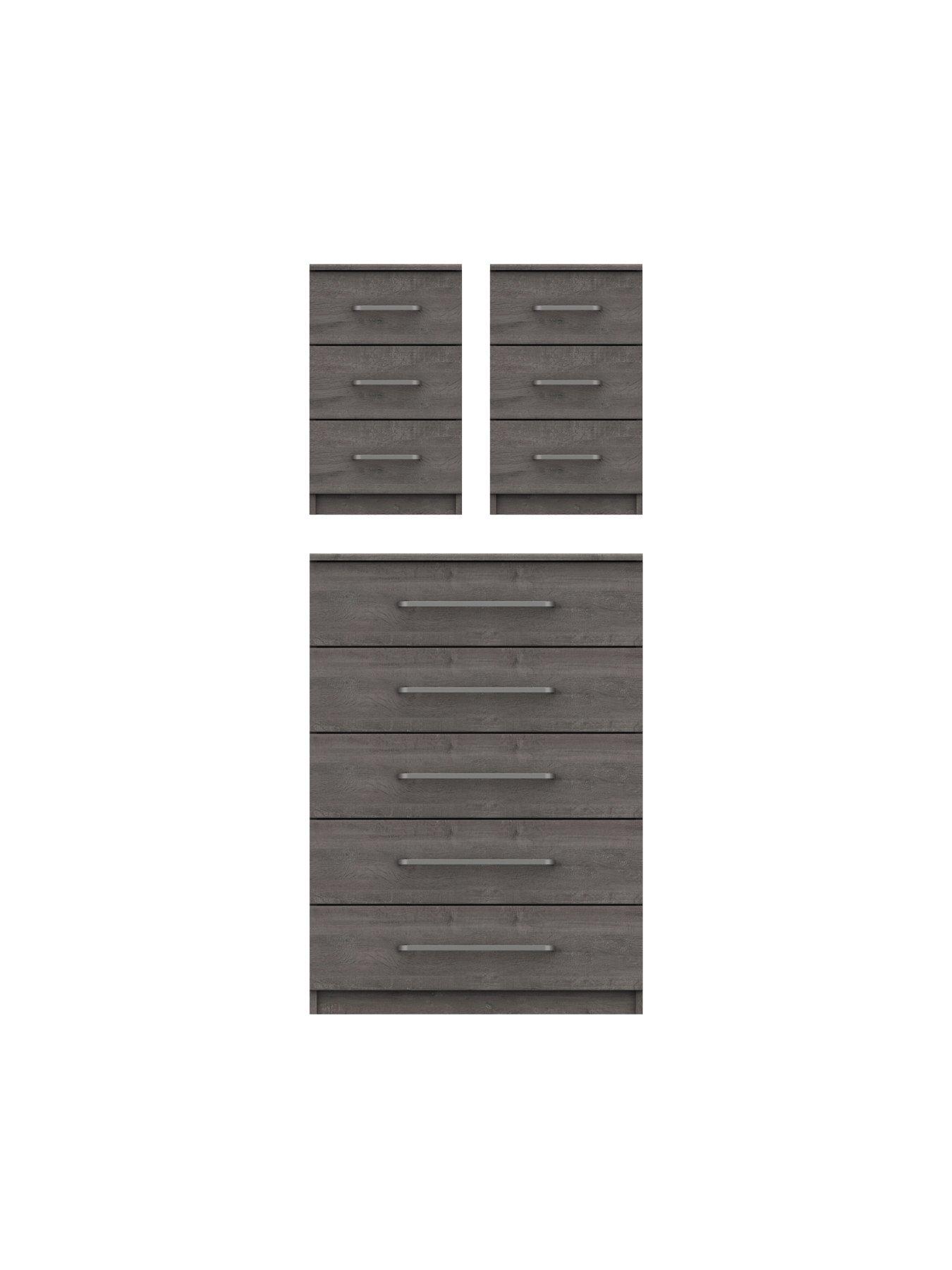 undefined Reagon Ready Assembled 3 Piece Package - 5 Drawer Chest and 2 Bedside Chests
