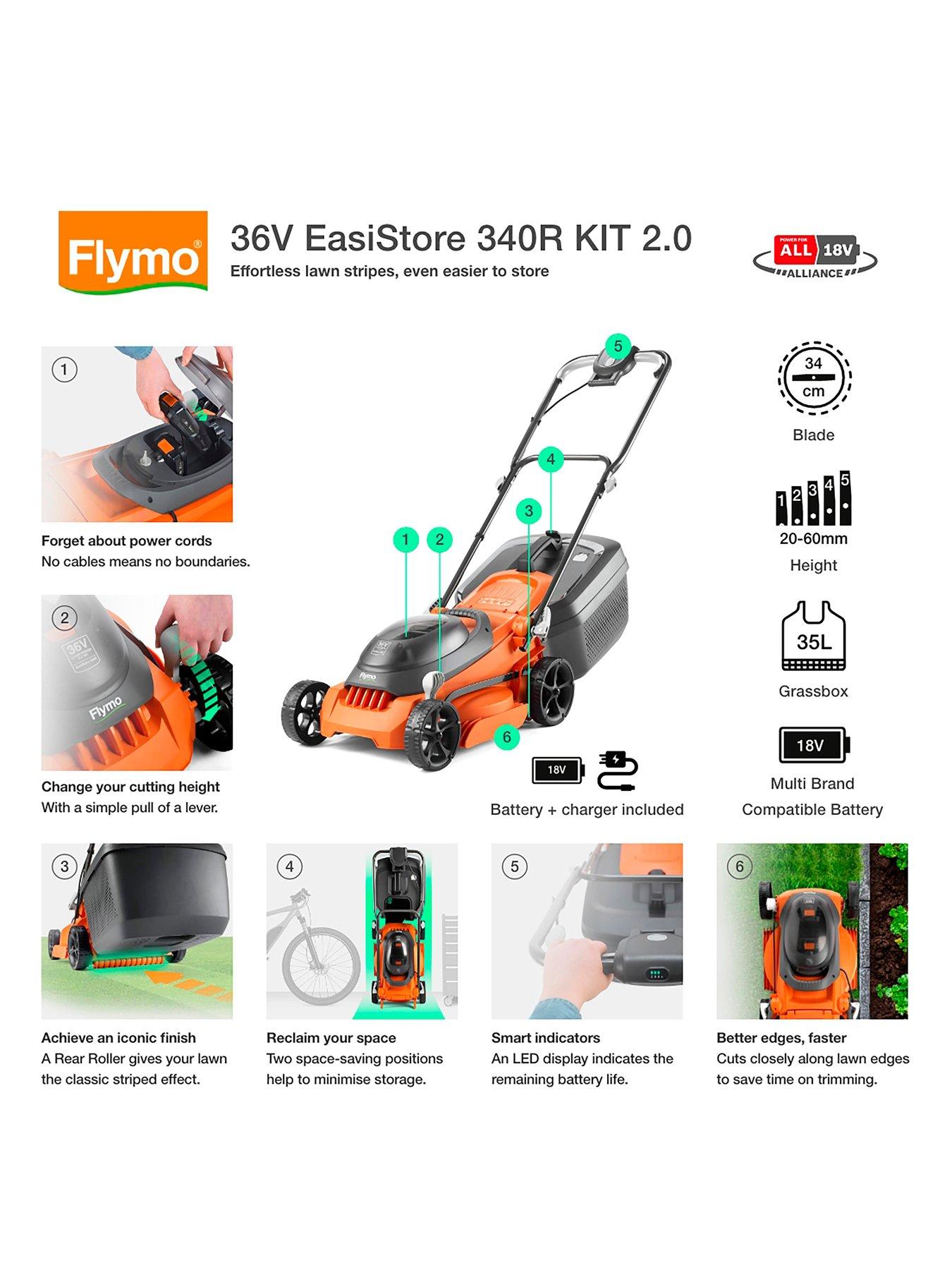 Image 2 of 7 of Flymo 36V EasiStore 340R Cordless Lawnmower
