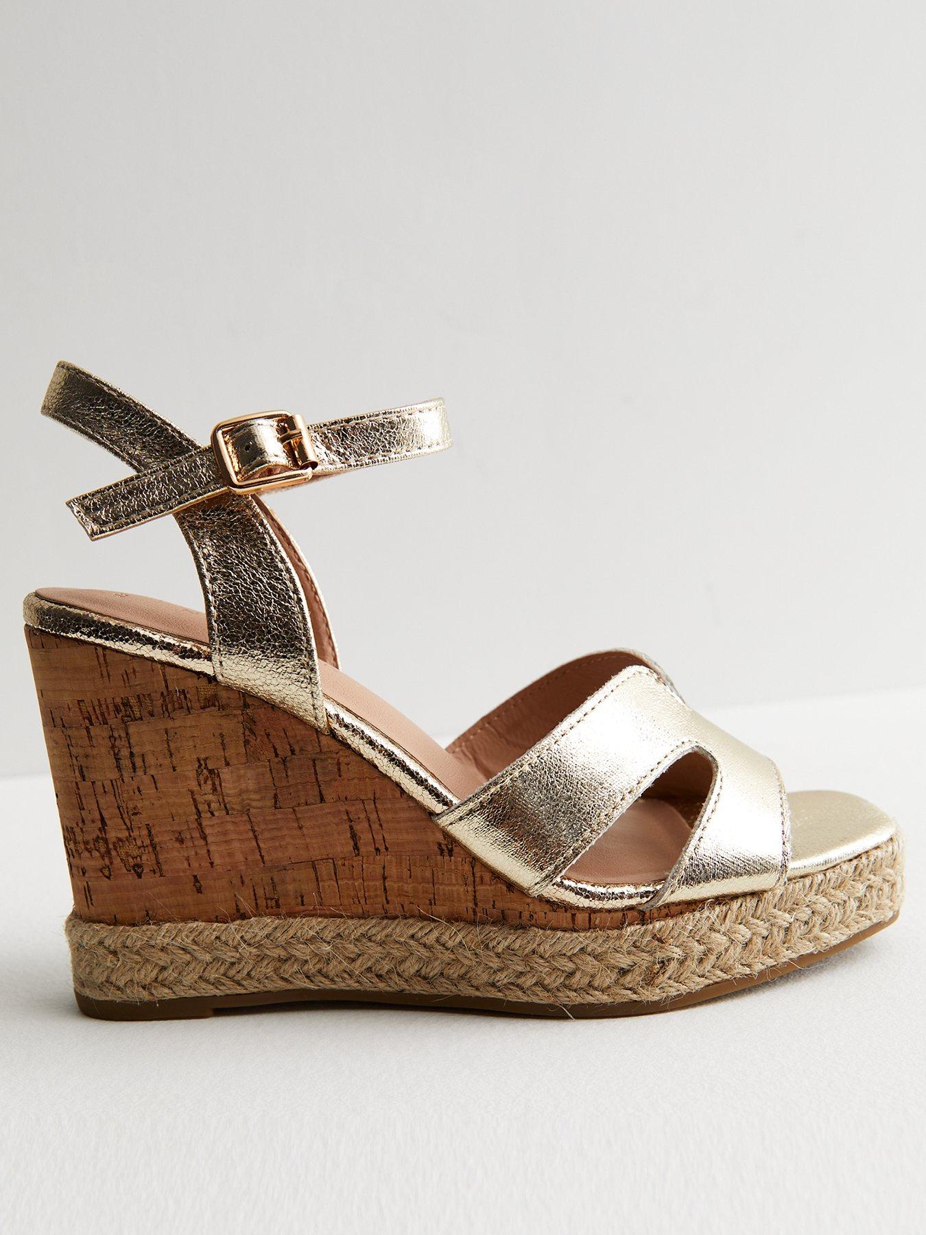 Gold metallic 2024 wedge sandals