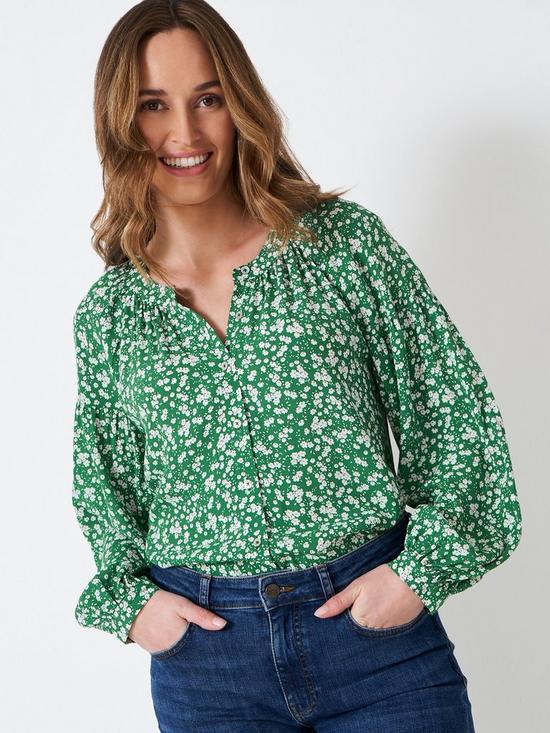 front image of crew-clothing-leila-blouse-green