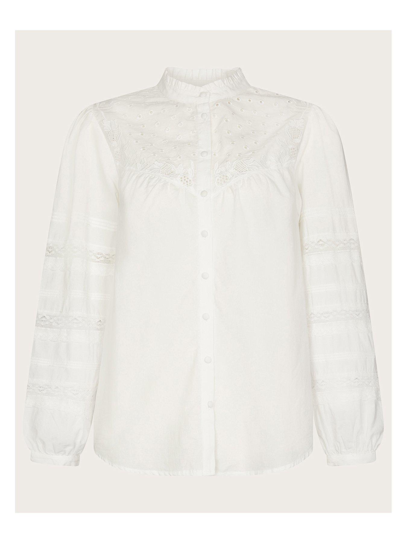 Monsoon Bronwyn Broderie Pintuck Embroidered Blo - White | Very.co.uk