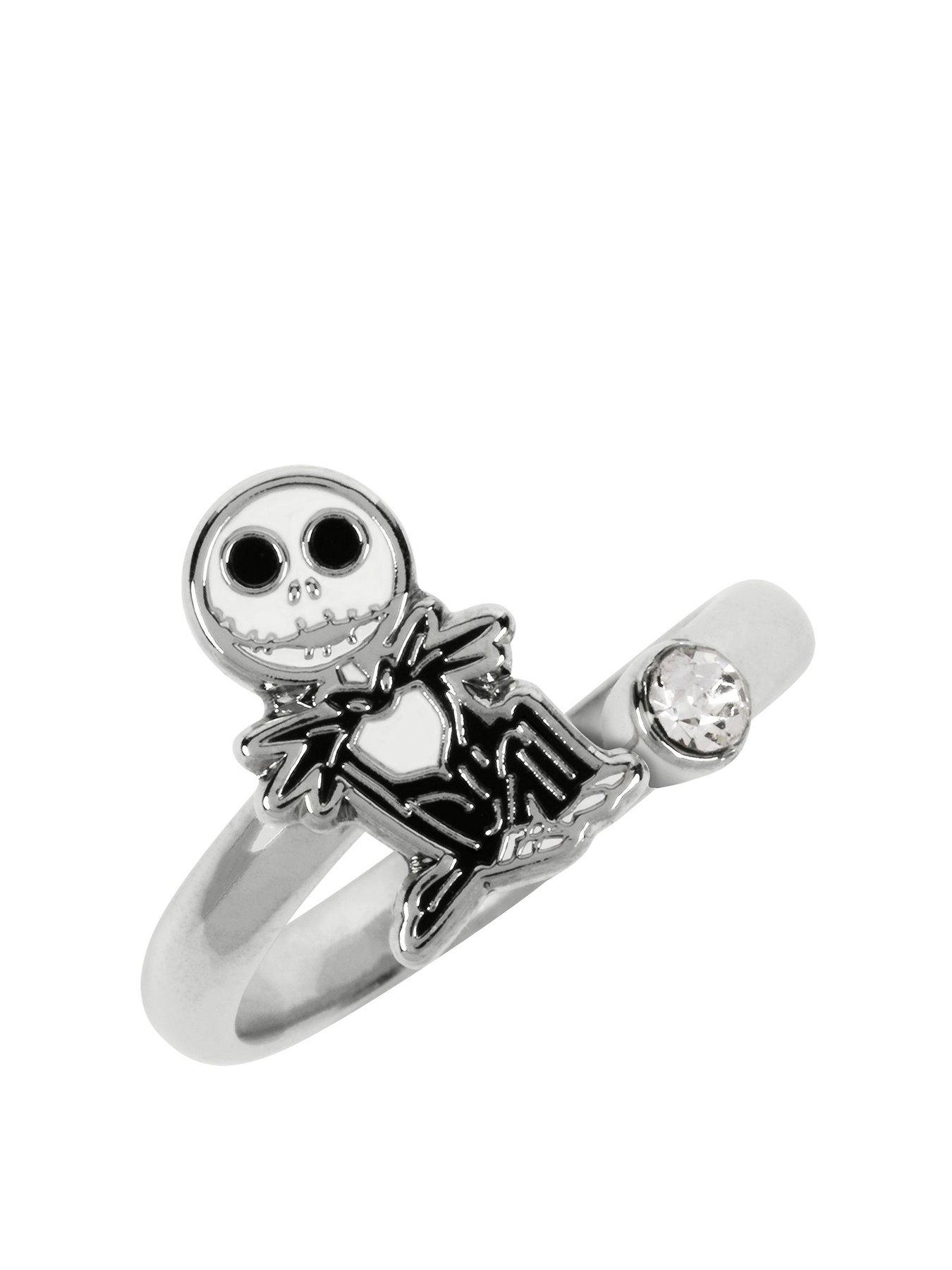 Disney Nightmare Before Christmas White  &  Black Silver Plated Clear Stone Ring