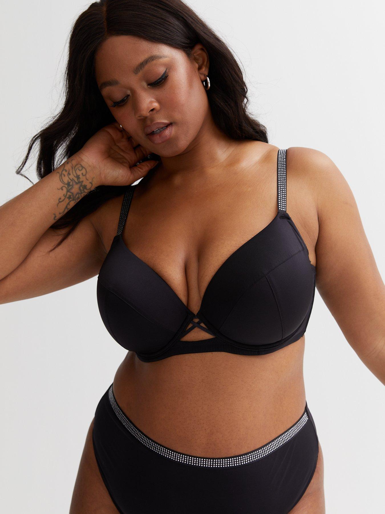 New Look Curves Black Diamanté Strap Bra