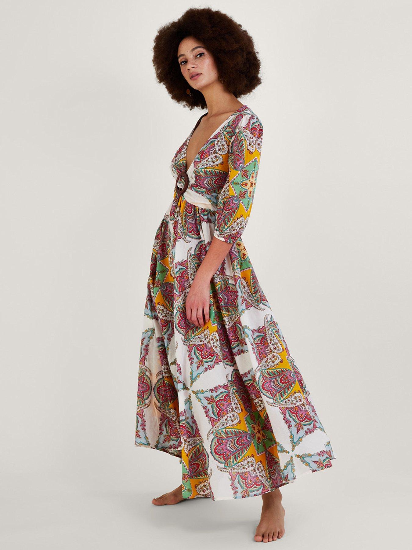 Monsoon Printed Tiered Cami Midi Dress in LENZING ECOVERO