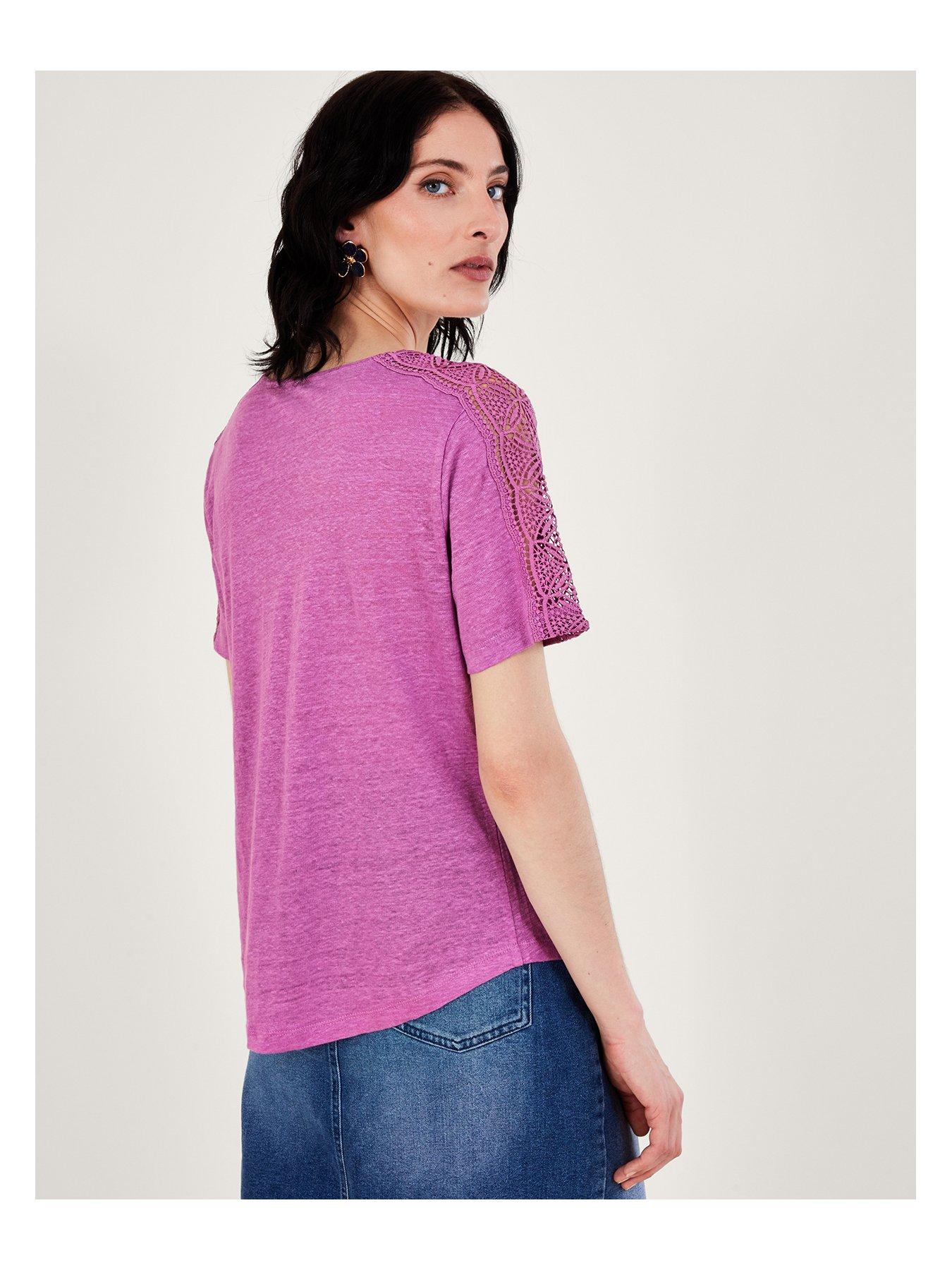 Image 2 of 5 of Monsoon Button Through Lace Short Sleeve Linen T