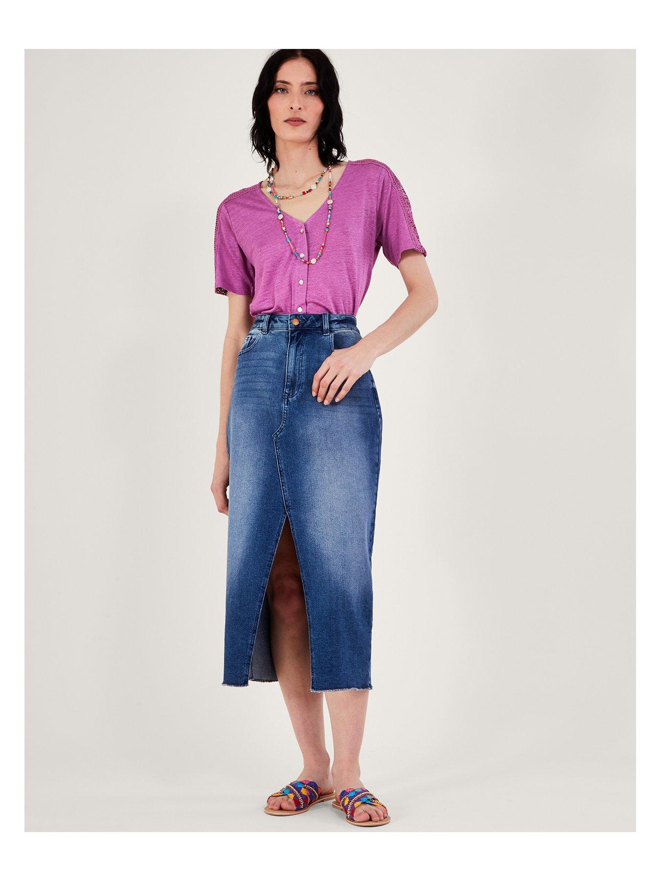 Image 3 of 5 of Monsoon Button Through Lace Short Sleeve Linen T