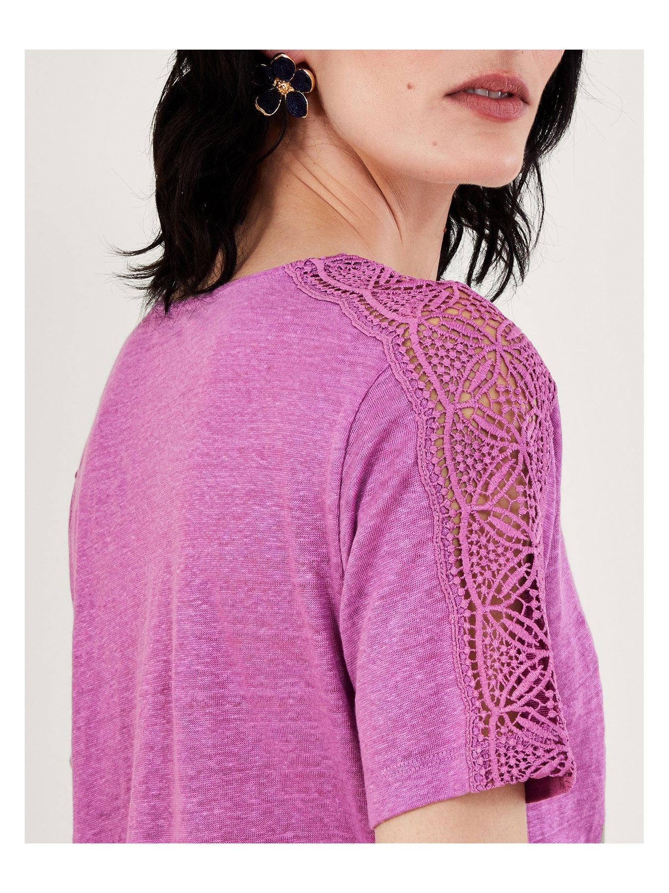 Image 5 of 5 of Monsoon Button Through Lace Short Sleeve Linen T