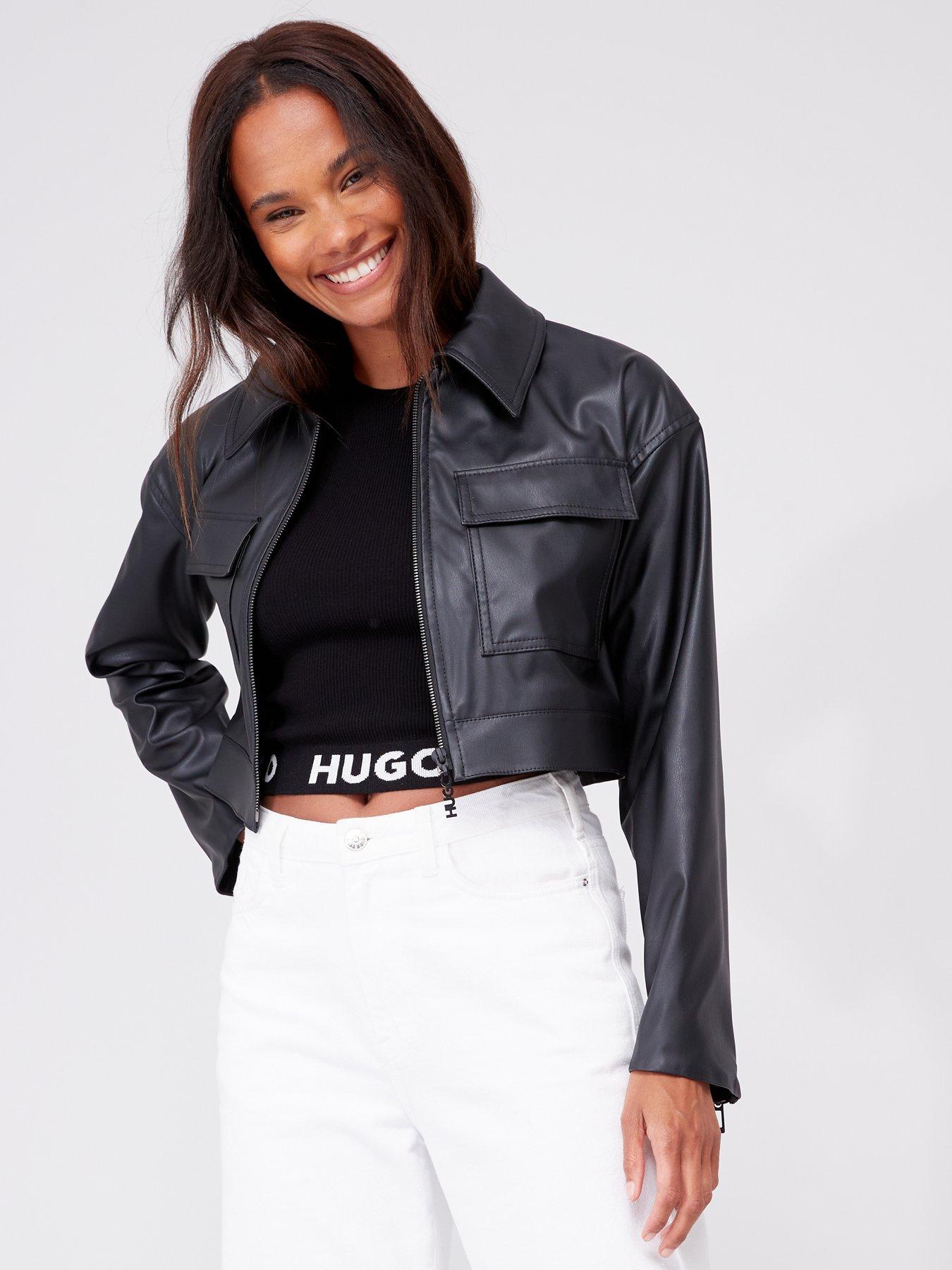 Hugo boss leather jacket store womens sale