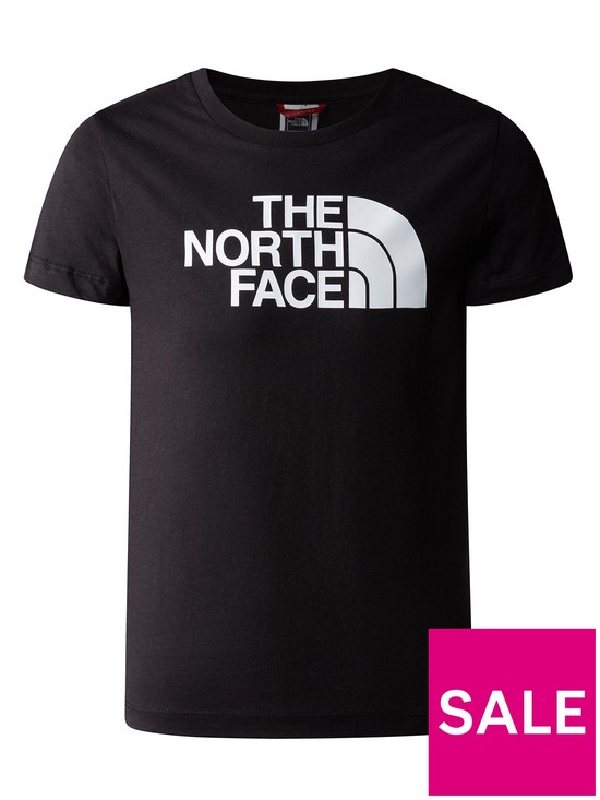 front image of the-north-face-older-boys-short-sleeve-easy-tee-blackwhite