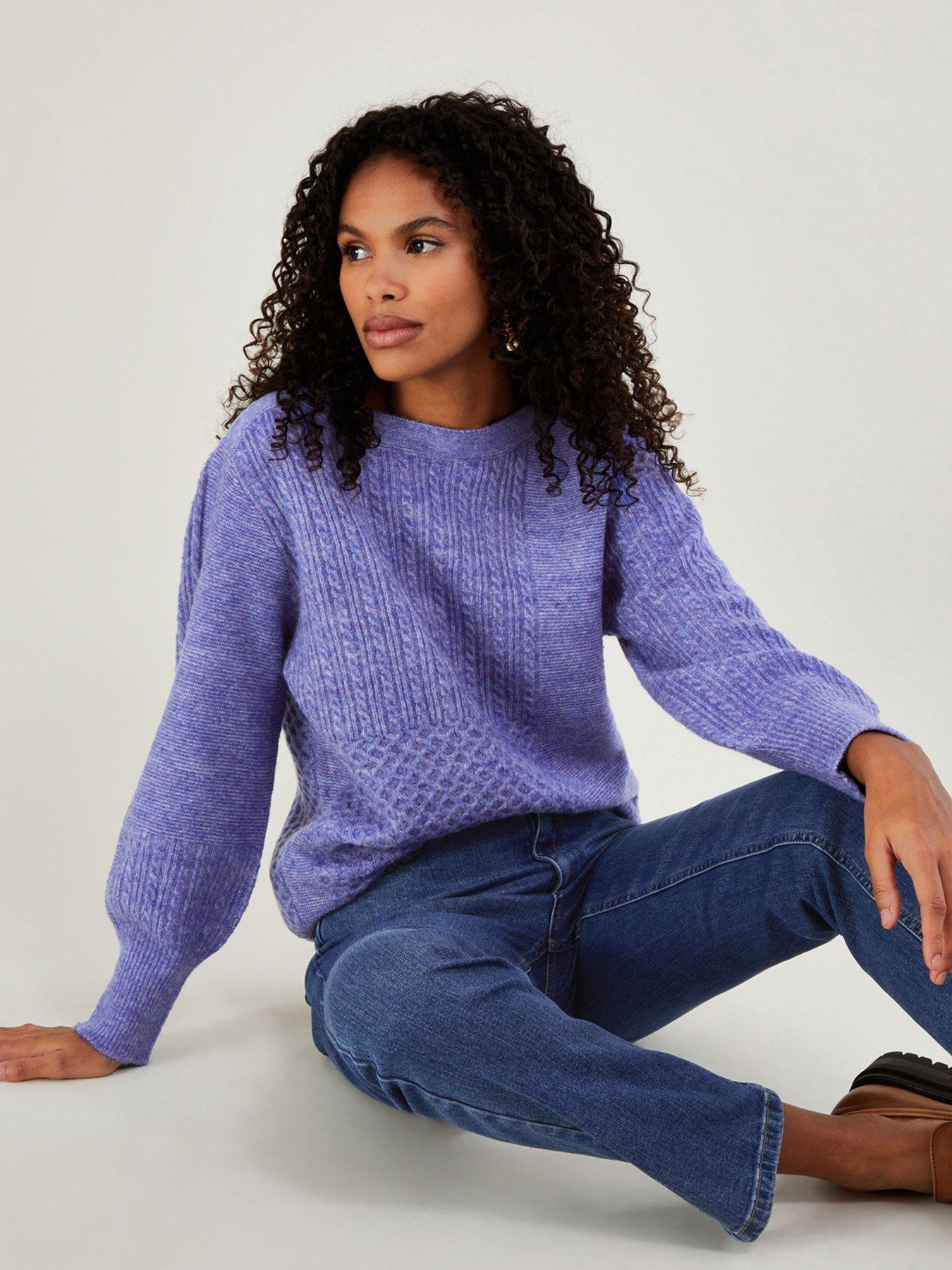 Monsoon Supersoft Patch Stitch Tunic Jumper - Blue | very.co.uk